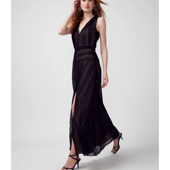 NWT. White House Black Market Eyelet Maxi Dress with Slit